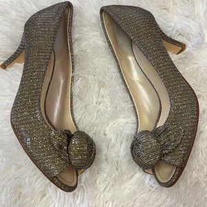 New Caparros Gold shiny sparkly  Willamena shoes heels peep toe 6